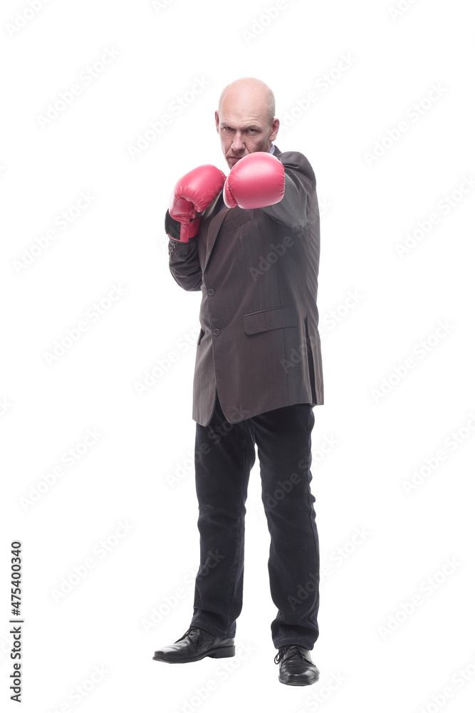 in full growth. business man in Boxing gloves. in full growth. business man in Boxing gloves.