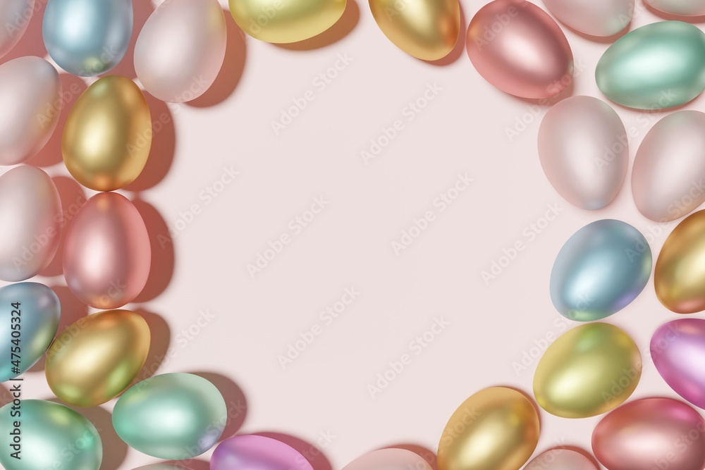 3d render of pastel colored Easter eggs wreath on a pink background 3d render of pastel colored Easter eggs wreath on a pink background