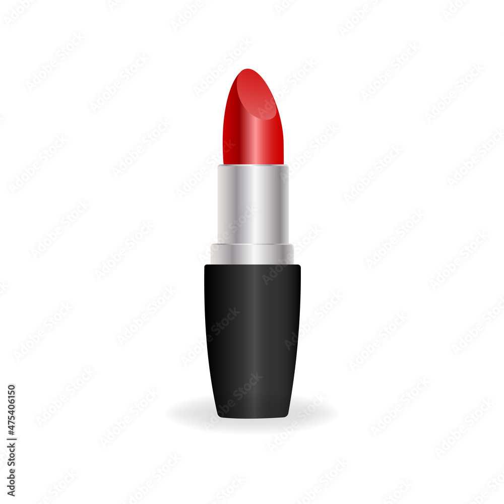 Shiny red lipstick isolated on clean white background with soft shadow
