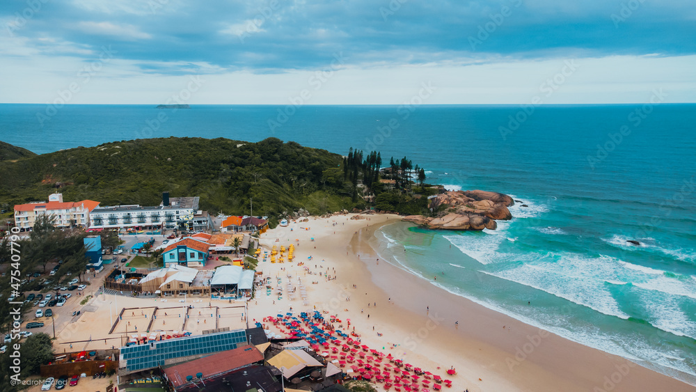 Praia da Joaquina Florianópolis Brasil Ilha Cenário Tropical América do Sul Árvores Areia Verde Azul