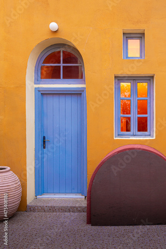 Europe, Greece, Santorini. Colorful house exterior.