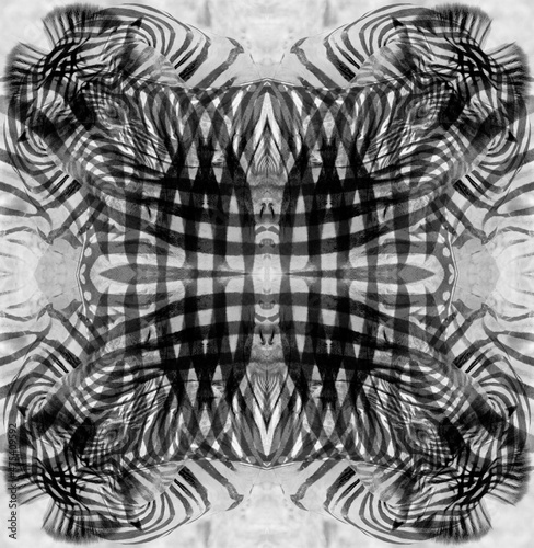 Black and white kaleidoscope abstract of a zebra.