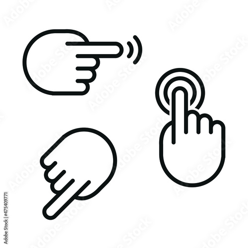Hand pointer icon. Vector illustrations set of pointer gesture. Isolated elements on white background. Editable colors.