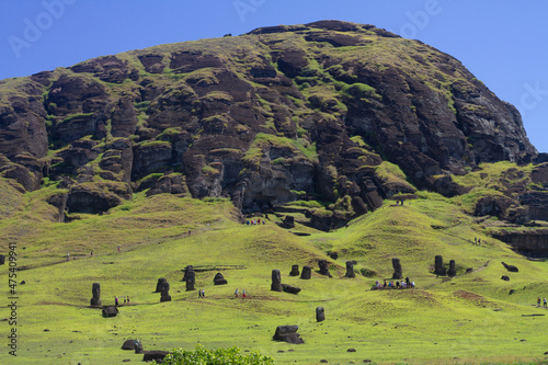 Canvas Print Moai stone sculptures at Rano Raraku, Easter island, Chile.