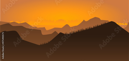 Beautiful mountain panorama landscape. Vector flat Illustration