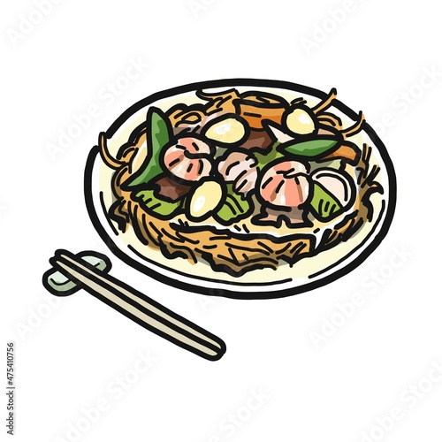 お皿に盛りつけられた長崎皿うどんのイラスト