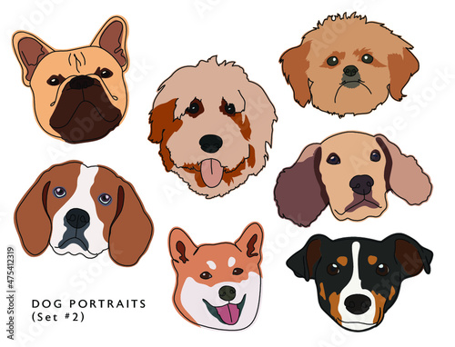 Dog Portrait Illustration Set Vectors