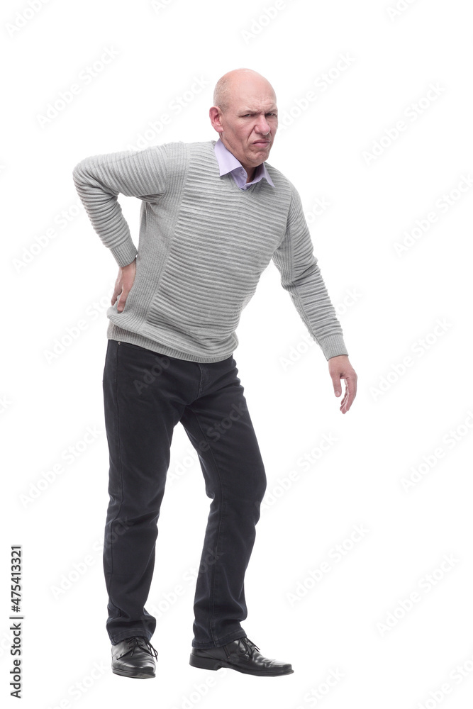 elderly man with joint pain. isolated on a white elderly man with joint pain. isolated on a white