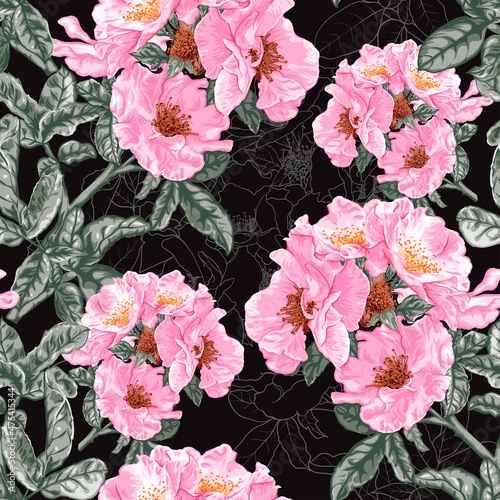 Fototapeta Naklejka Na Ścianę i Meble -  Seamless pattern floral with pink rose flowers abstract background.Vector illustration watercolor hand drawning.For fabric pattern print design.