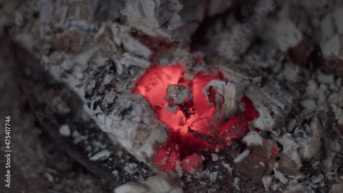 Closeup of hot red burning embers in coal.