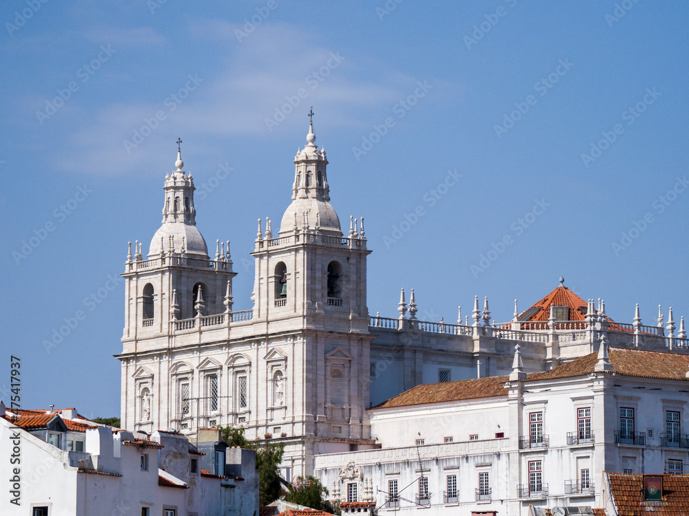 Portugal, Lisbon. The Sao Vicente church as seen from the Miradouro de Santa Luzia overlook.