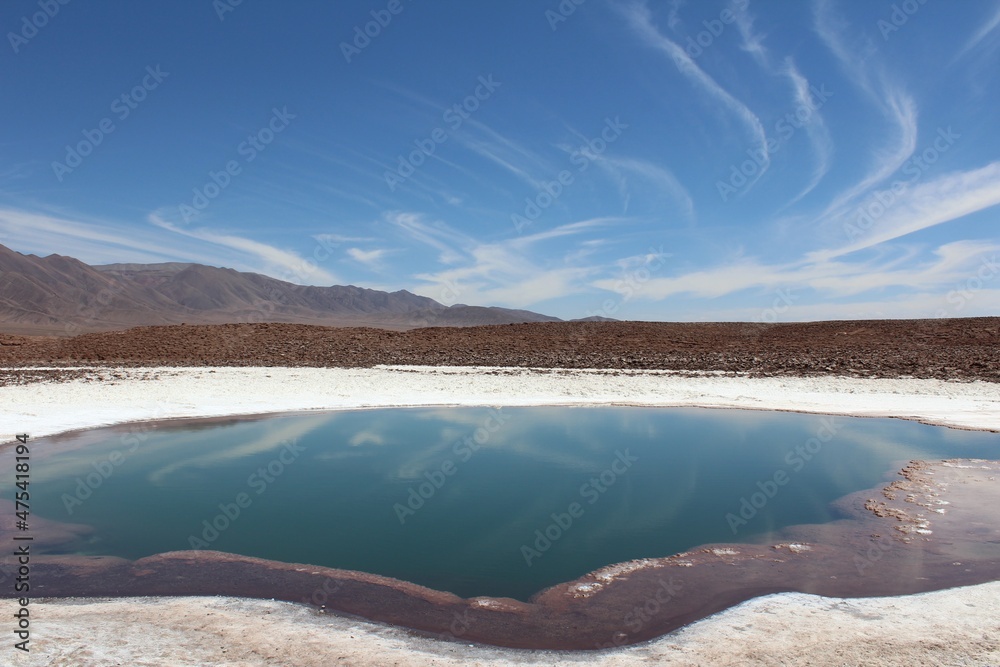 Landscape view of Lagunas Escondidas de Baltinache near San Pedro de Atacama, Chile.