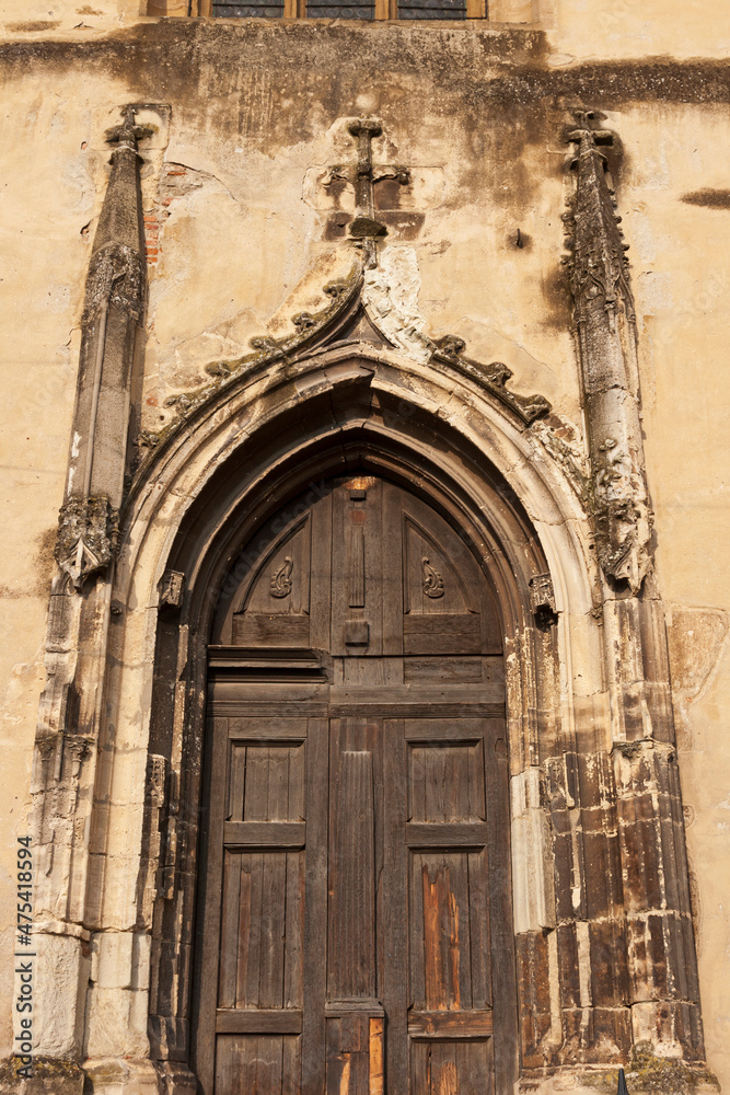 Sibiu, Romania. Wooden doors to a church.