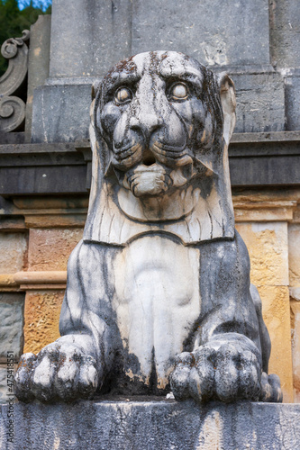 Sinaia, Romania. Peles Castle. Statue of lion.