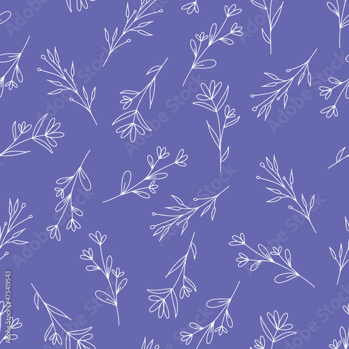 Vector seamless pattern with floral branches very peri color of 2022 year