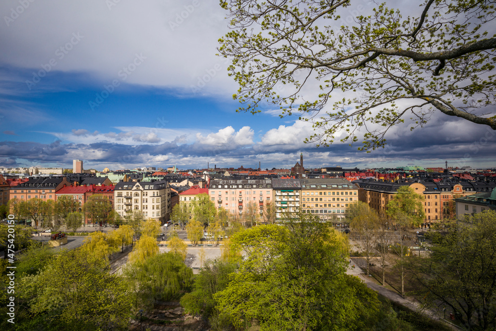 Sweden, Stockholm, Sveavagen street, high angle street view
