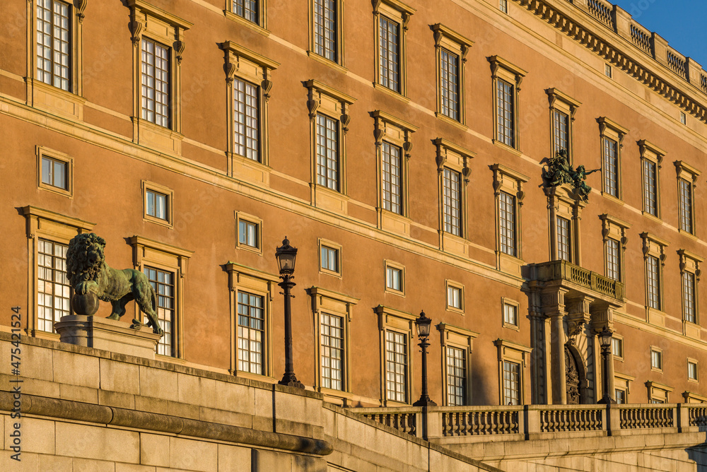 Obraz premium Sweden, Stockholm, Gamla Stan, Old Town, Royal Palace, sunset
