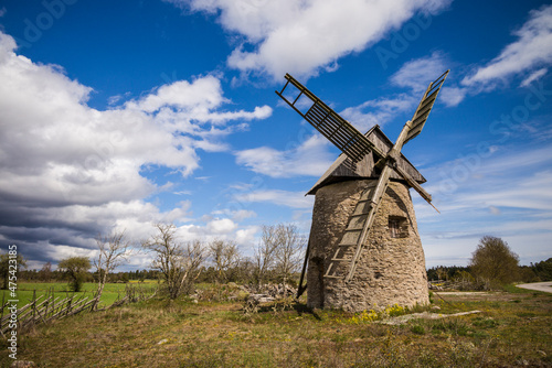Sweden, Gotland Island, Botvatte, old windmill