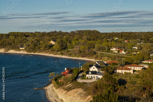 Sweden  Gotland Island  Hogklint  high angle view of clifftop houses  western cliffs