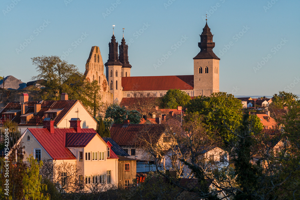 Sweden, Gotland Island, Visby, Visby Cathedral, 12th century, and the city skyline (Editorial Use Only)