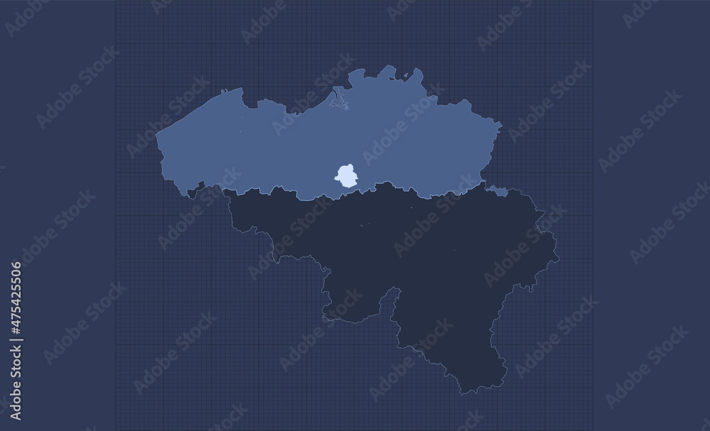Belgium map, Provinces of Belgium, separate regions with names, infographics blue flat design, blank