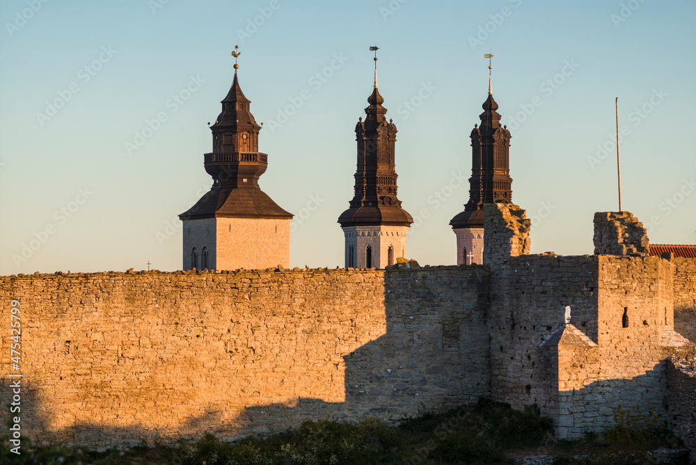 Sweden, Gotland Island, Visby, 12th century city wall, most complete medieval city wall in Europe, dawn