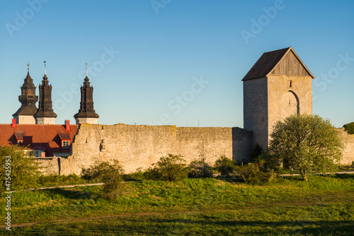 Sweden, Gotland Island, Visby, 12th century city wall, most complete medieval city wall in Europe, dawn