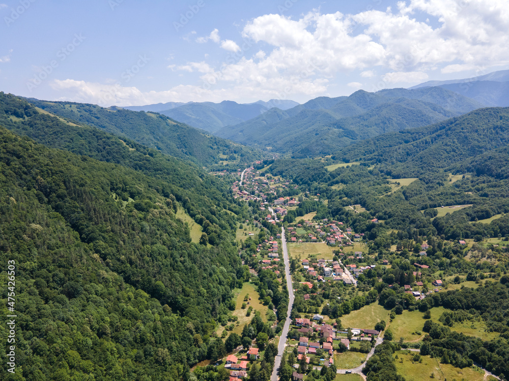 Aerial view of resort village of Ribaritsa at Balkan Mountains,  Bulgaria