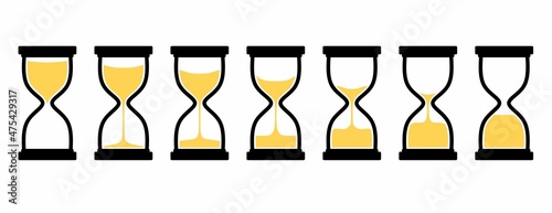 Set of Vector Hourglass Icon Collection. Sand Clocks for Sprite Sheet Animation. Vintage Hourglass Timer Sand as Countdown Illustration photo