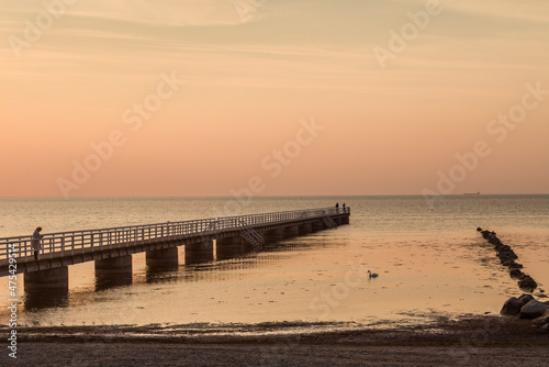 Sweden  Scania  Malmo  Riberborgs Stranden beach area  pier at sunset
