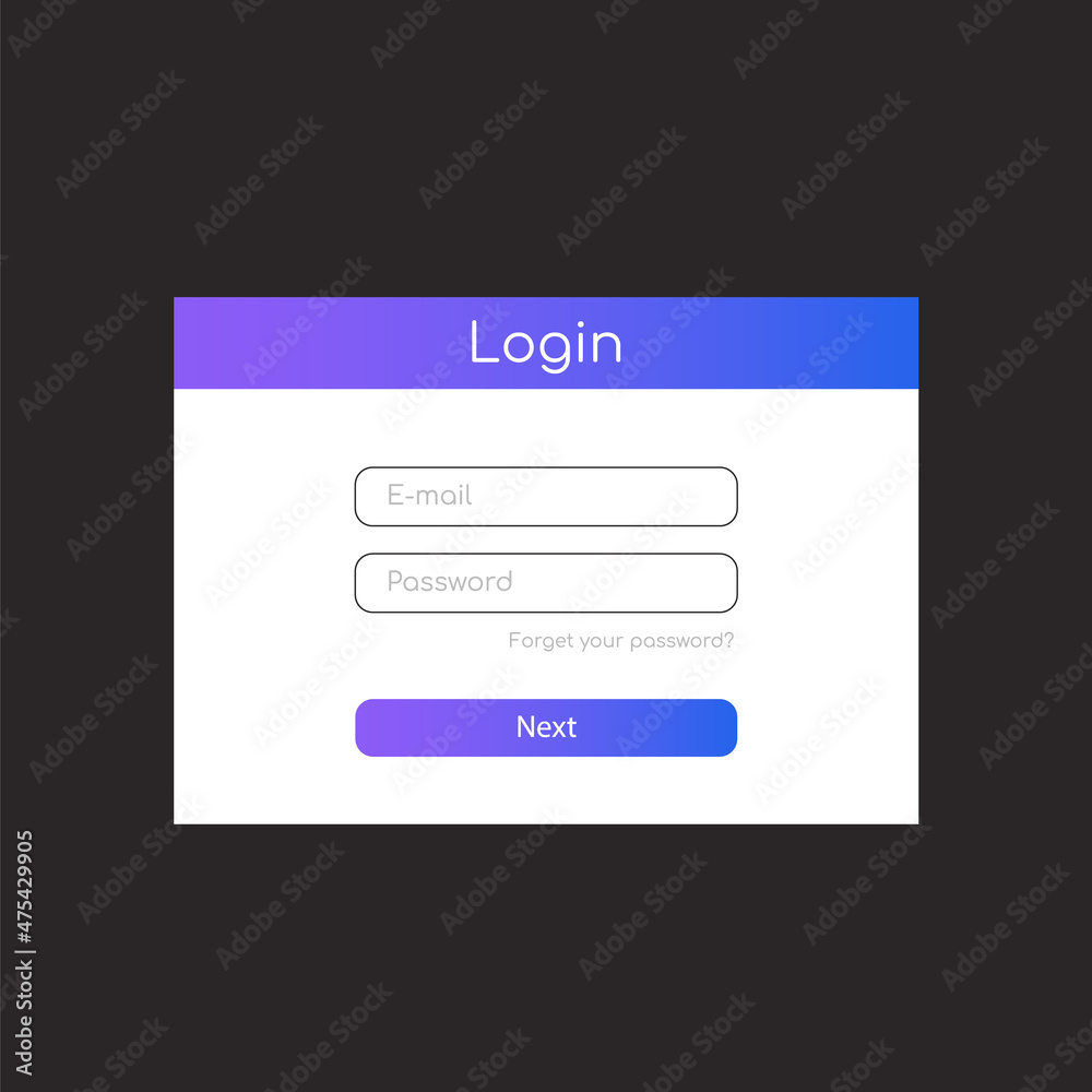 The login form for the website. The user interface template. Vector illustration.