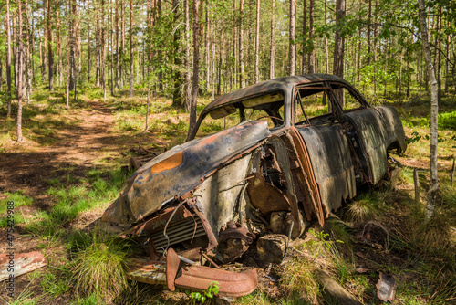 Sweden, Smaland, Ryd, Kyrko Mosse Car Cemetery, former junkyard now pubic park, junked cars