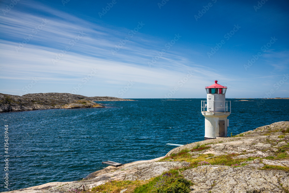 Sweden, Bohuslan, Orust Island, Mollosund, small lighthouse