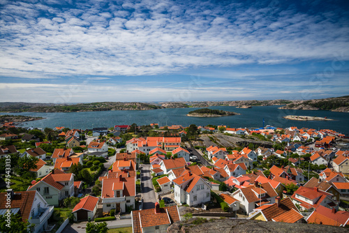 Sweden, Bohuslan, Fjallbacka, elevated town view from the Vetteberget cliff photo