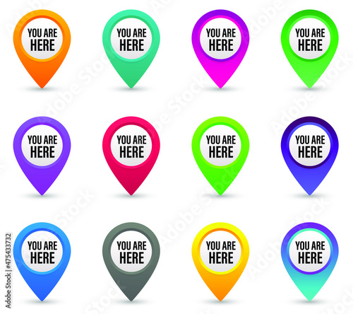 You are here sign mark icon set. Map pin symbol vector illustration.