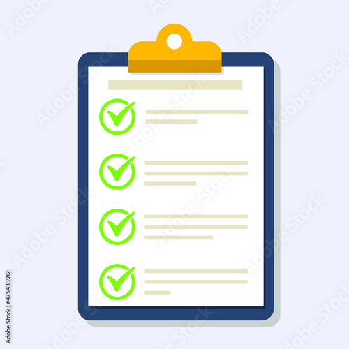 Clipboard with checklist icon. Checklist complete tasks, to-do list, survey, exam concepts. Best quality. Flat illustration of clipboard with checklist icon for web. Vector.