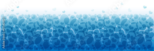 背景素材：ハートぎっしりの水白のグラデーション　横長広告