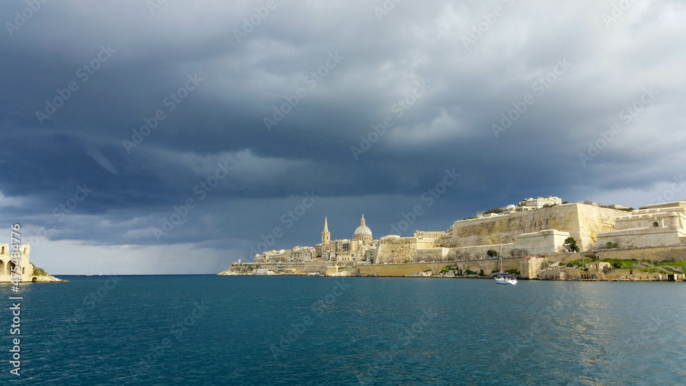 Stormy skies over the Maltese captial city of Valletta
