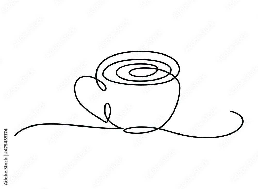 Continuous one line drawing of Coffee cup - Vector icon isolated on ...