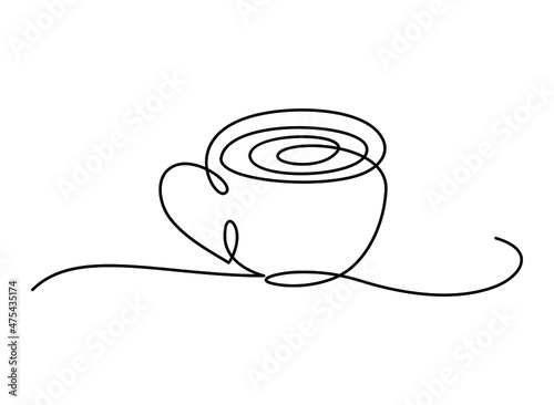 Continuous one line drawing of Coffee cup - Vector icon isolated on white 