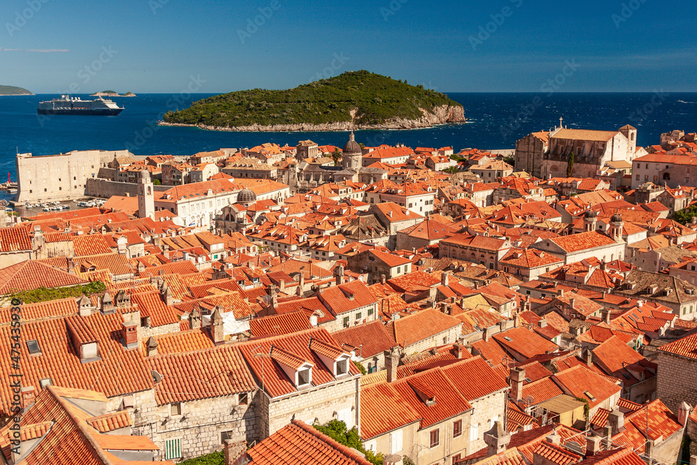 Scenic view of building with orange roofs, Dubrovnik, Dalmatian Coast, Adriatic Sea, Croatia, Eastern Europe.