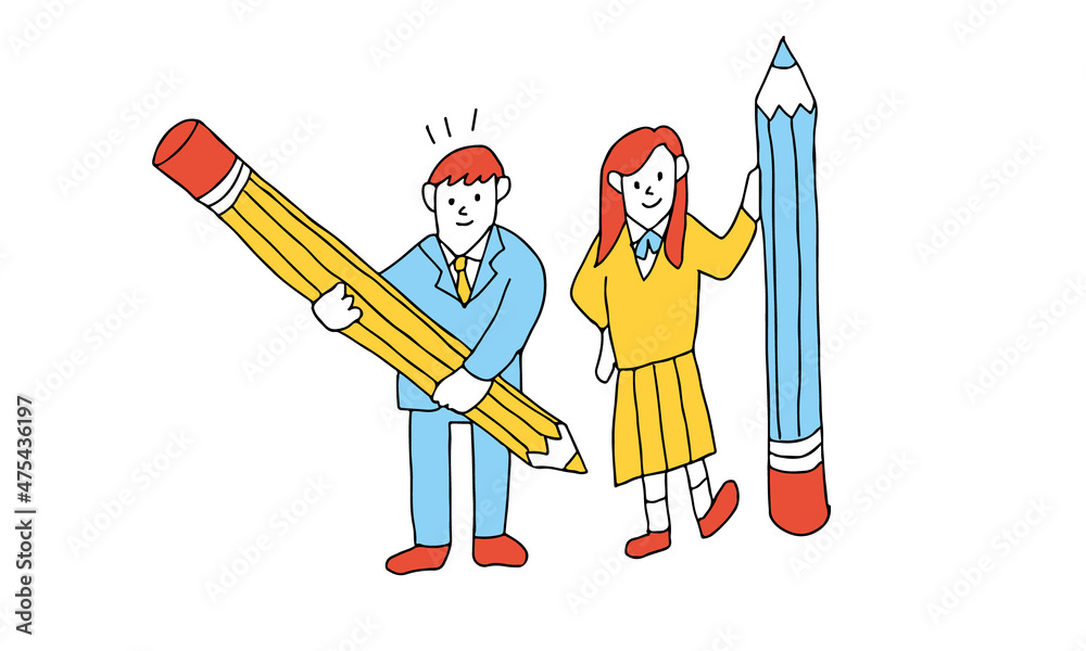 勉強を頑張る学生のコンセプトイラスト 鉛筆を持った高校生 Stock Vector Adobe Stock