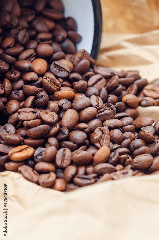 coffee beans sprinkled on the table coffee beans sprinkled on the table