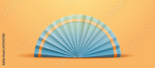 3D blue Chinese folding fan