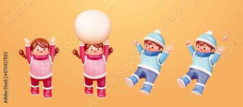 3D Cute boy and girl in winter wear