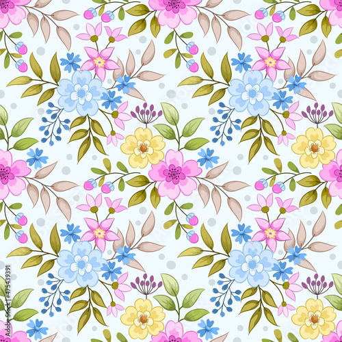 Colorful hand draw flowers seamless pattern for fabric textile wallpaper.