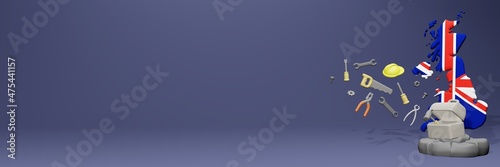 3d rendering of work tools and porters in England for cover website