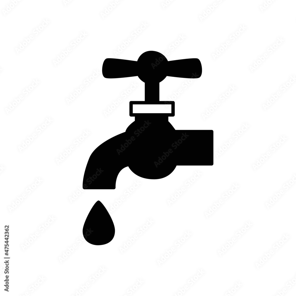 Water Tap Icon in black flat glyph, filled style isolated on white background Water Tap Icon in black flat glyph, filled style isolated on white background