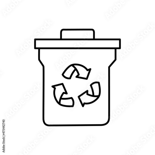 trash can with recycle symbol Icon in flat black line style, isolated on white background