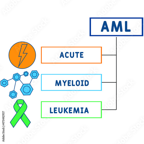 AML - Acute Myeloid Leukemia acronym. medical concept background.  vector illustration concept with keywords and icons. lettering illustration with icons for web banner, flyer, landing